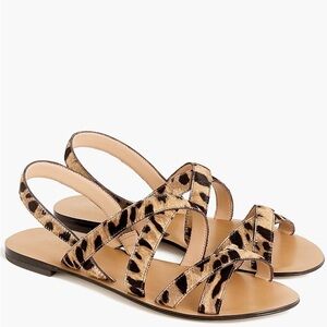 Women’s J. Crew Mackenzie Leopard Print Calf Hair Strap Sandals Size 7